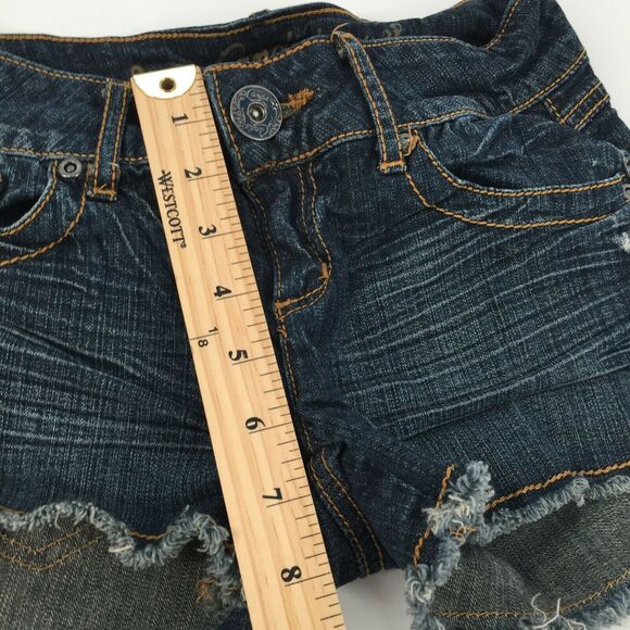Candies Cut Off Jean Shorts Size 0 Womens Medium Blue Distressed Stretch Ripped - Picture 5 of 7